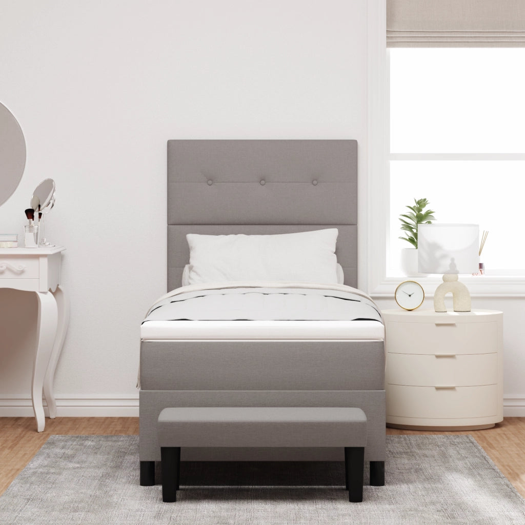 Letto Box Spring con Materasso e Panchetta Taupe 100x200 cm Tessuto