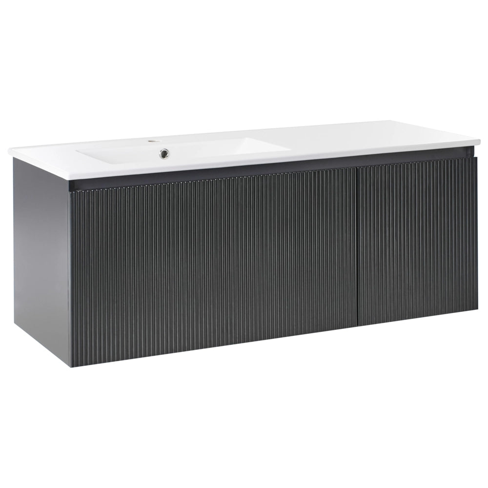 Mobiletto da parete con lavabo in legno massiccio per il bagno con contenitore 120 cm Nero design moderno