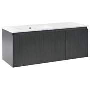 Mobiletto da parete con lavabo in legno massiccio per il bagno con contenitore 120 cm Nero design moderno