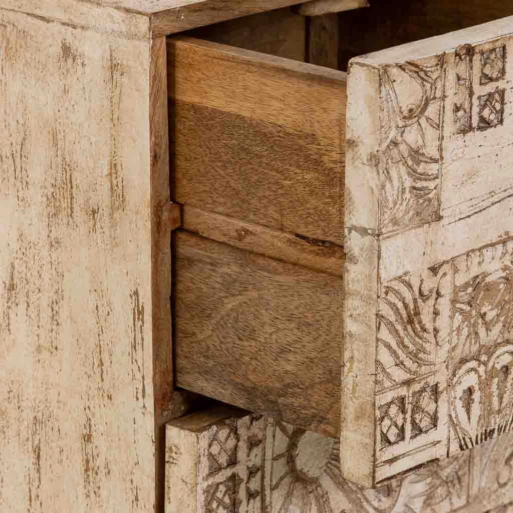 Tavolino in legno artigianale bianco 37x40x56h cm