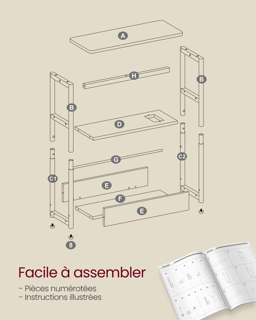 Tavolino sottile con multipresa comodino a 3 ripiani tavolino per piccoli spazi portariviste soggiorno camera da letto ufficio tavolini marroni 12_0007557