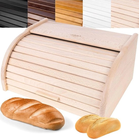 Contenitore per conservazione del pane - Legno di Faggio naturale - Contenitore con coperchio rotante - Per alimenti secchi - 38 x 285 x 175 cm (+/- 1cm)