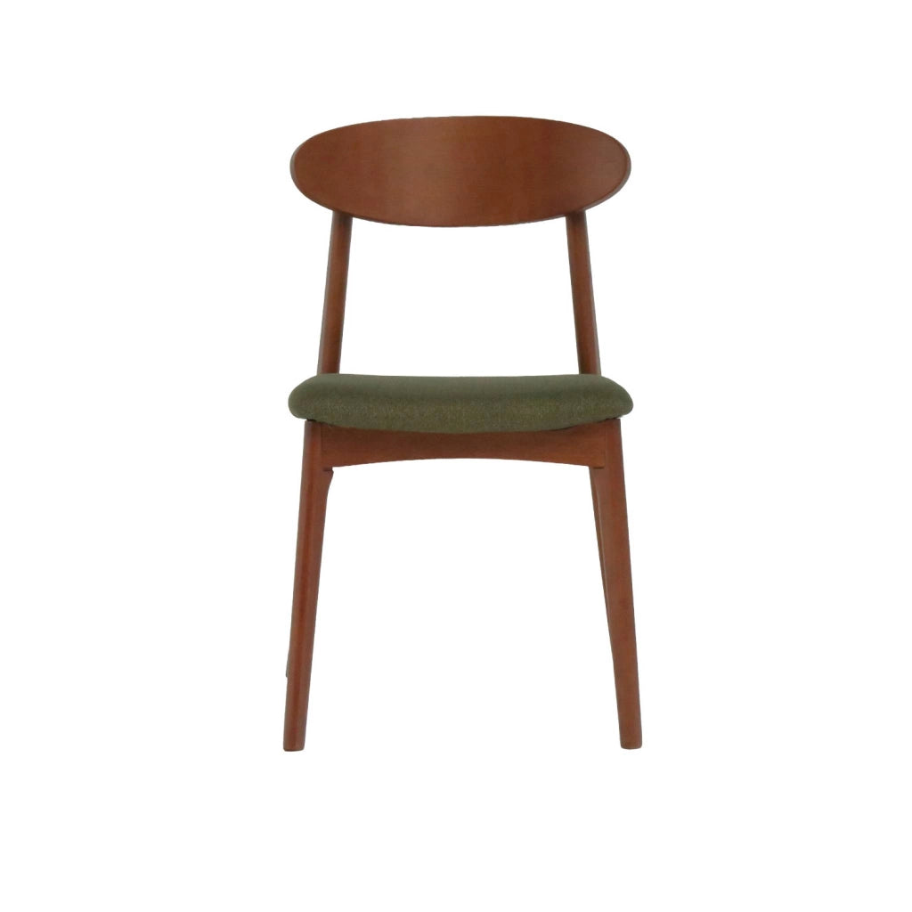 Set 2 sedie vintage in legno di hevea noce e tessuto, verde kaki