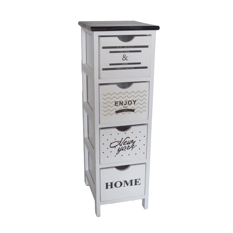 MAURY'S MOBILE ENJOY DA ARREDO SLIM IN LEGNO BIANCO CON SCRITTE E TOP NERO DIMENSIONI 26 X 32 X 81 CM