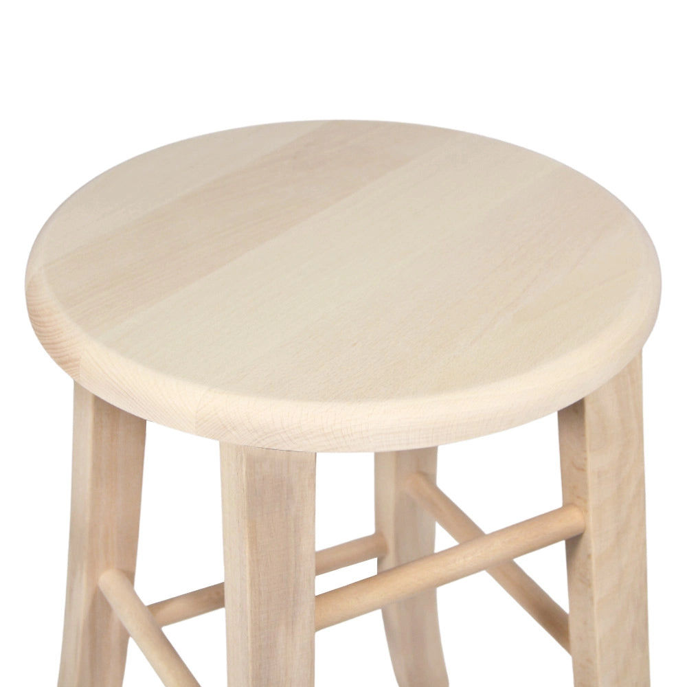 Sgabello in legno grezzo da dipingere h 47 cm con seduta rotonda e gambe curve