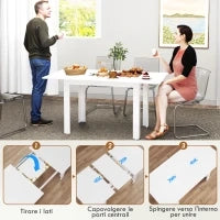 Tavolo da Pranzo Allungabile per 4-6 Persone con Pannelli a Ribalta, in Legno, 120-160x80x78 cm, Bianco