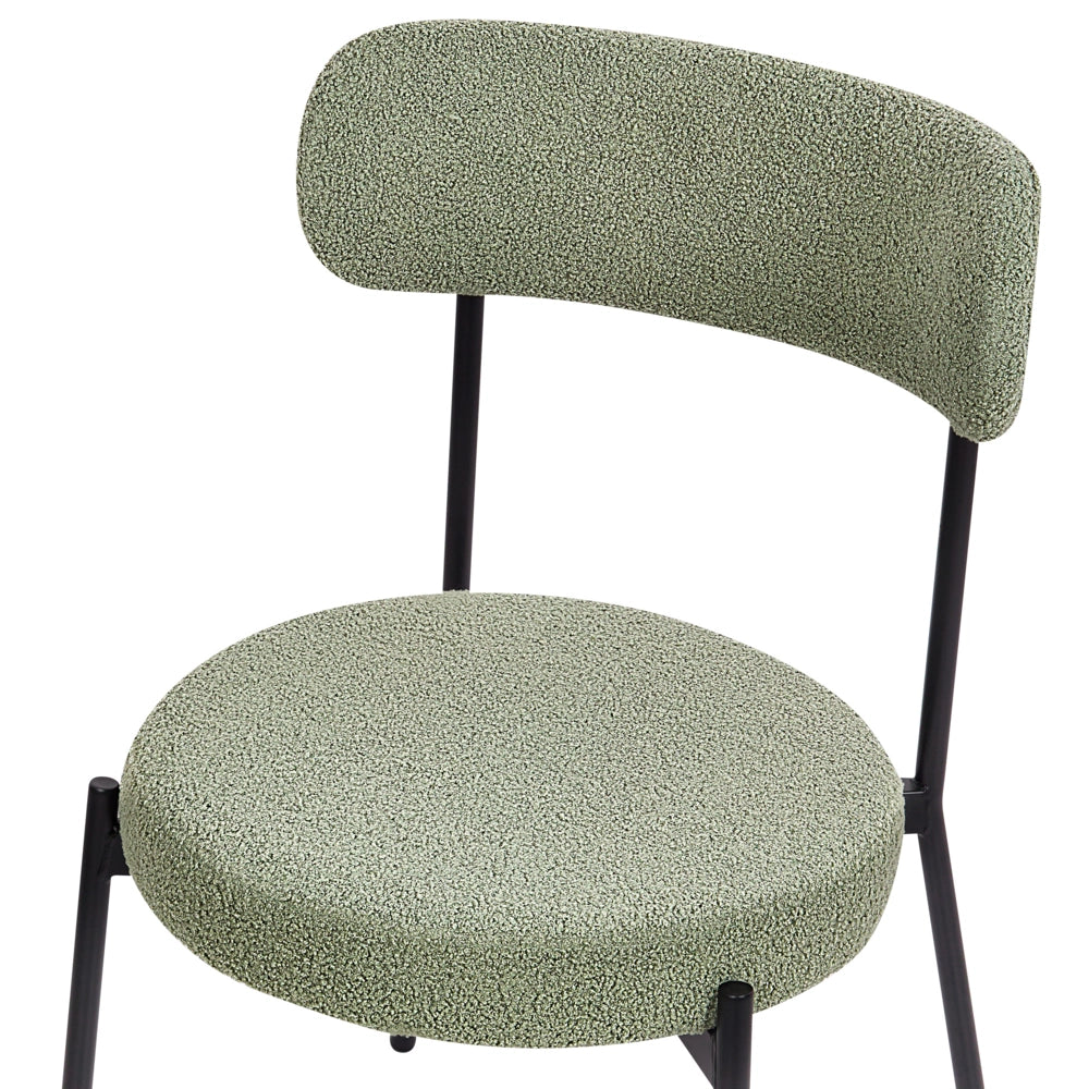 Set di 2 sedie per sala da pranzo Boucle verde chiaro Gambe in acciaio nero Sedute per sala da pranzo di design moderno