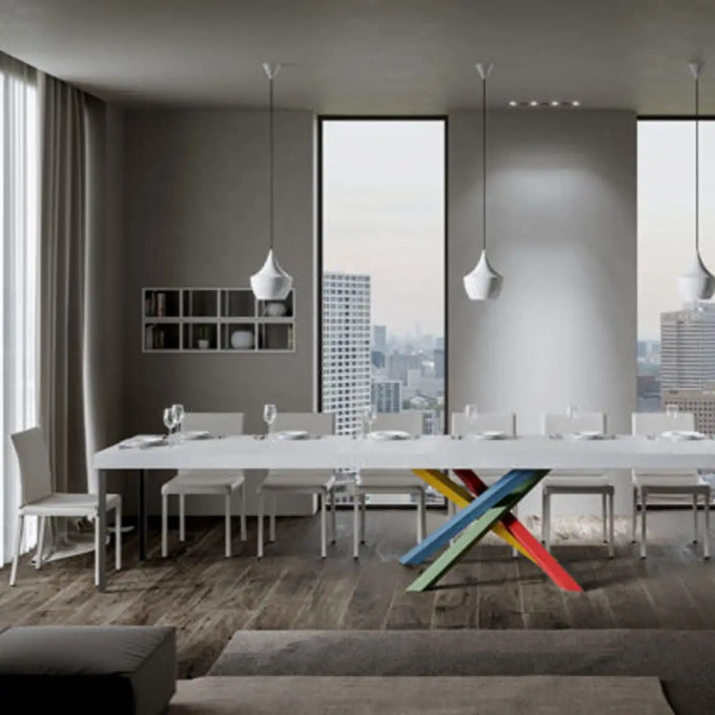 Tavolo allungabile 130/390x90 cm Volantis Premium colore bianco frassino gambe multicolore 4/B