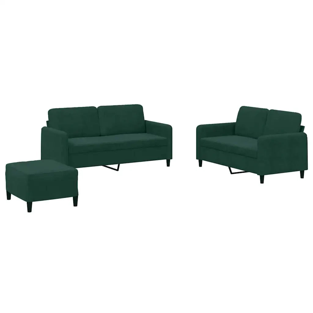 Set di Divani 3 pz Verde Scuro in Velluto