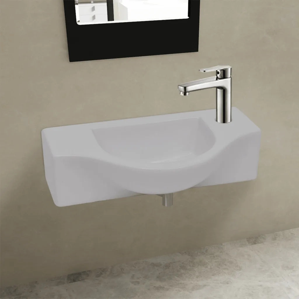 Lavandino Bagno in Ceramica con Foro per Rubinetto Bianco 141930