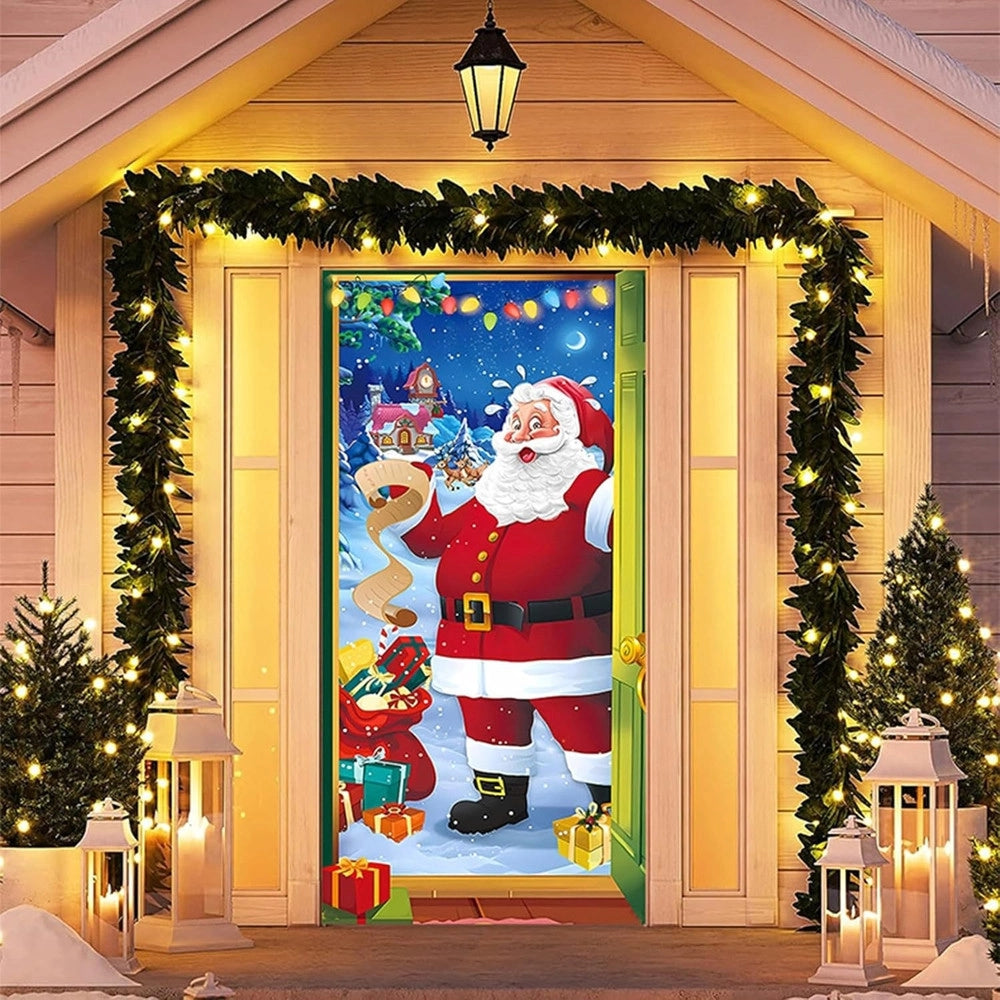 Trade Shop - Copri Porta Natalizio Con Elastico Decorazioni Sfondi Addobbi Natale 90x210 Cm -