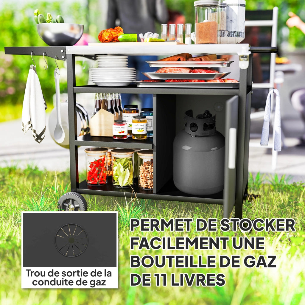 Carrello da barbecue con ripiano in acciaio inox pieghevole ¨C zephmum ¨C nero