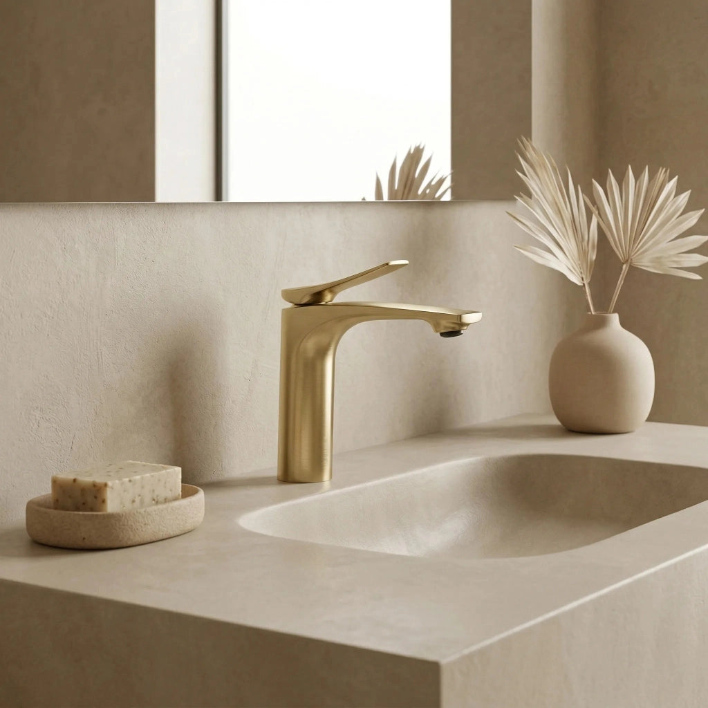 Rubinetto Per Lavabo Premium Rea Vision Gold Brush Low