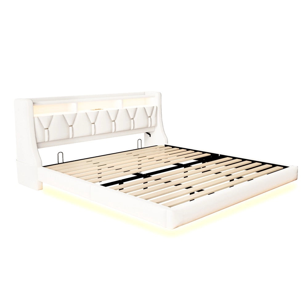 Letto Imbottito 180x200 con LED e Testiera Ribaltabile ¨C Xylo ¨C Velluto Beige