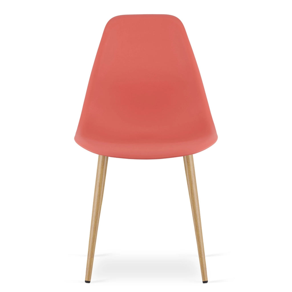 Sedia scandinava WAT in polipropilene corallo e gambe effetto legno