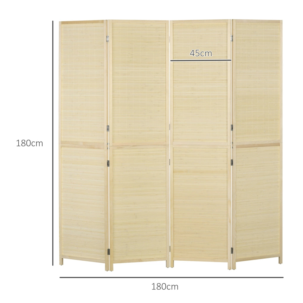 Paravento Separè 4 Pannelli da Interno 180x1,6x180 cm in Bambù di Rattan