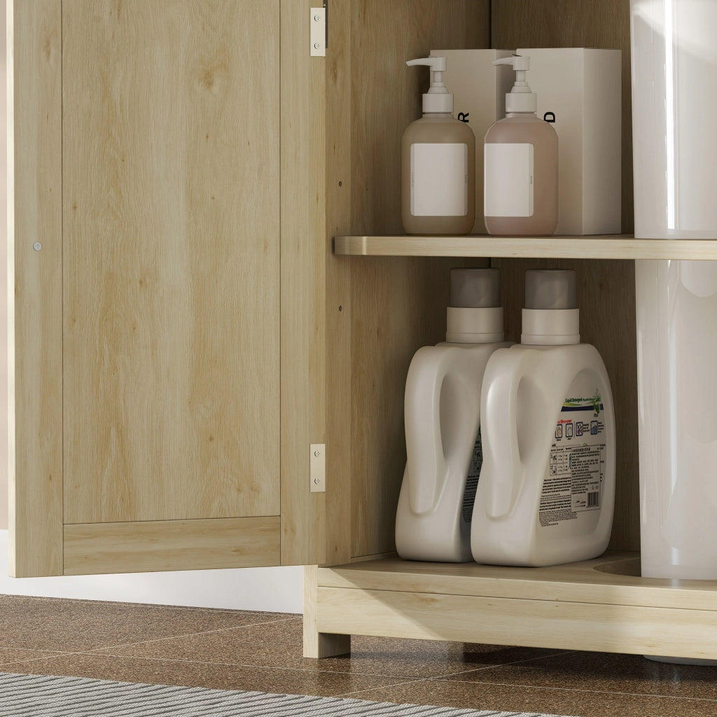 Mobile Sottolavabo 60x30x60 cm a 2 Ante con Ripiano Regolabile e Intaglio a U Rovere