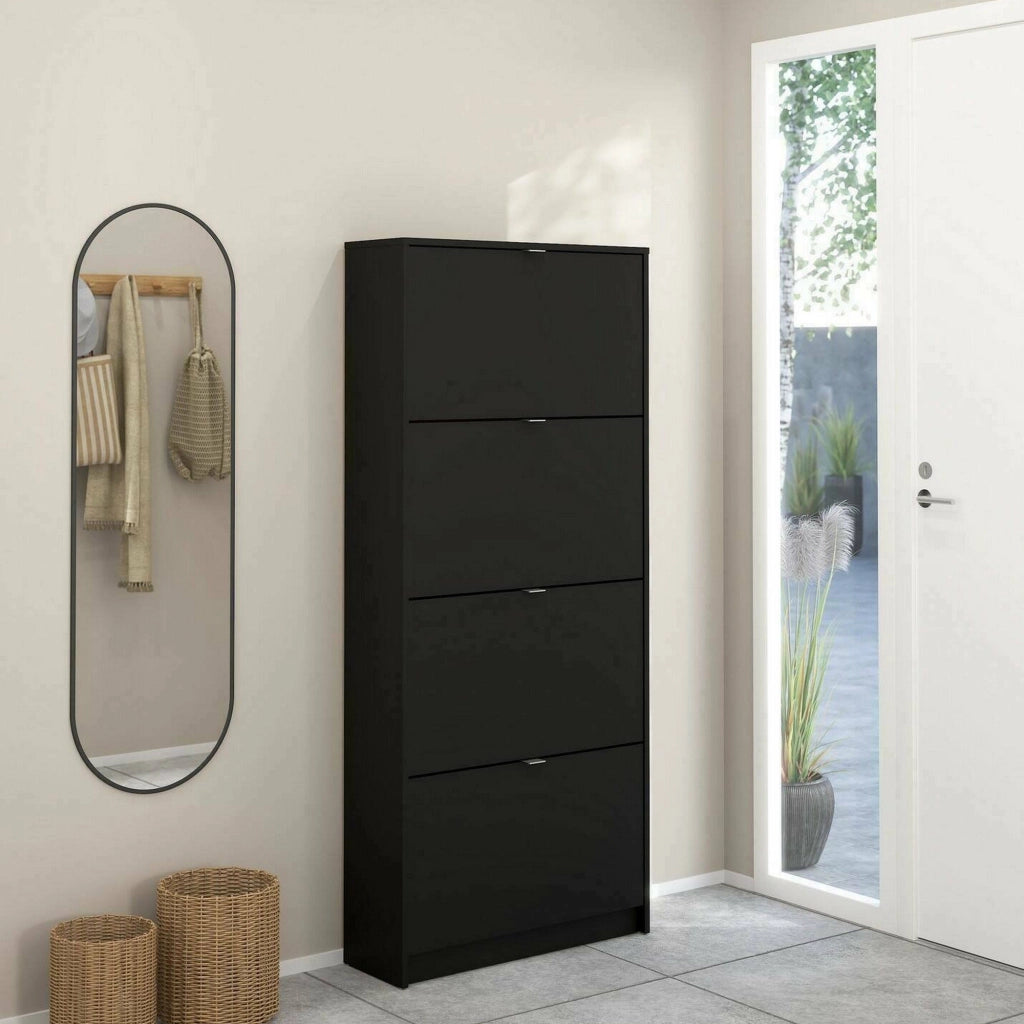 Scarpiera Epidoto, Mobile portascarpe, Armadio da ingresso multiuso, Mobiletto per calzature, 70x24 h162 cm, Nero