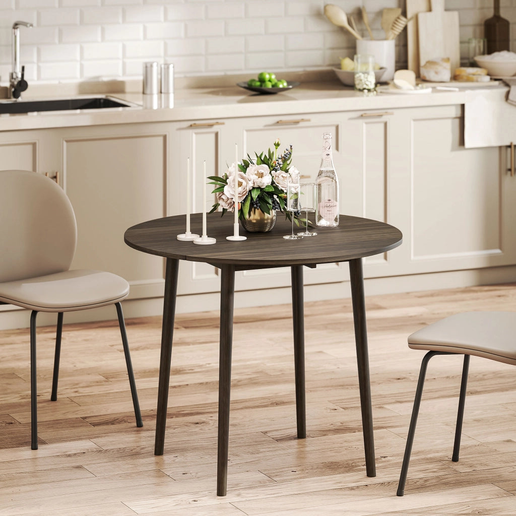 Tavolo da pranzo allungabile pieghevole rotondo ¨C zephmum ¨C grigio legno ? 89x73.5 cm
