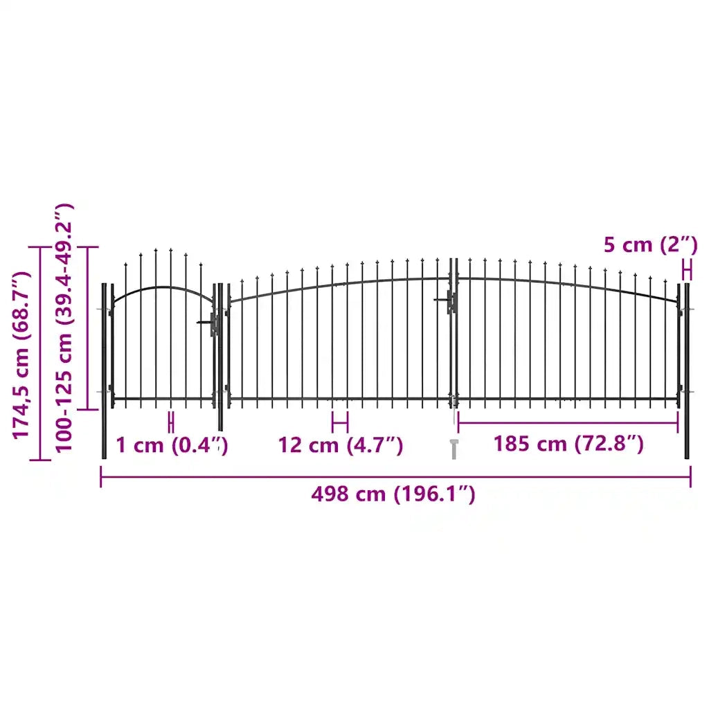 Cancello da Giardino con Punta a Lancia 5x1,75 m Nero cod mxl 49070
