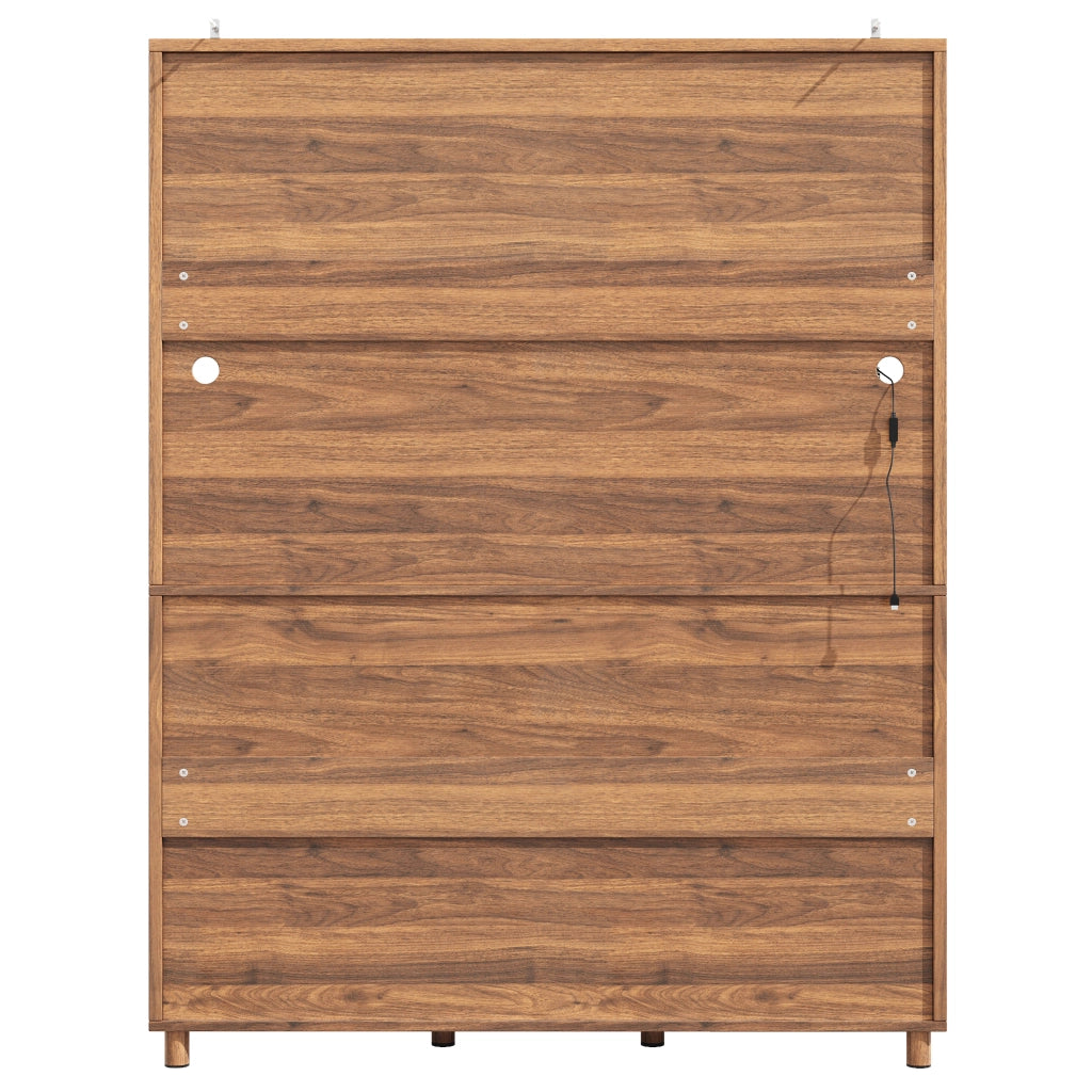 OKWISH Credenza Alta con 2 Ante Scorrevoli e 3 Ripiani Regolabili, LED e USB, per Cucina, MDF, Noce, 140×40×185 cm