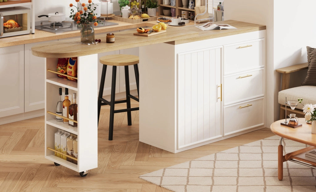Tavolo bar girevole e allungabile 128-203 cm con cassetti bianco HAVRYA