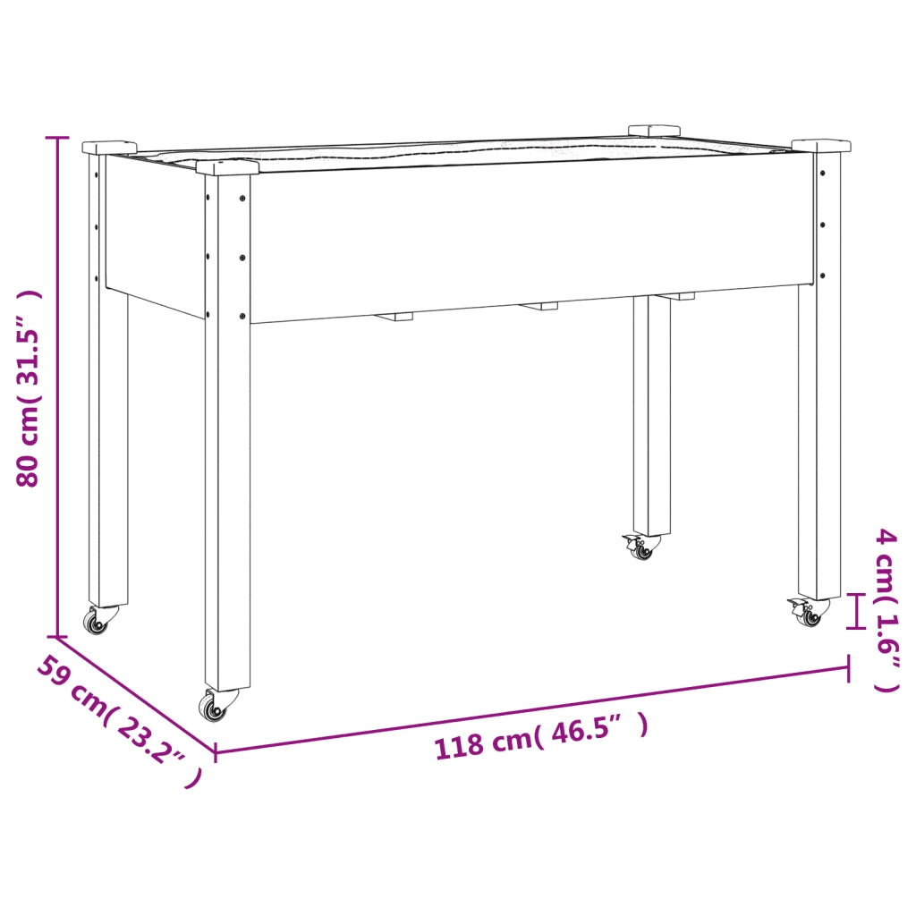 Fioriera Ruote Fodera Marrone 118x59x80cm Legno Massello Abete 3157827