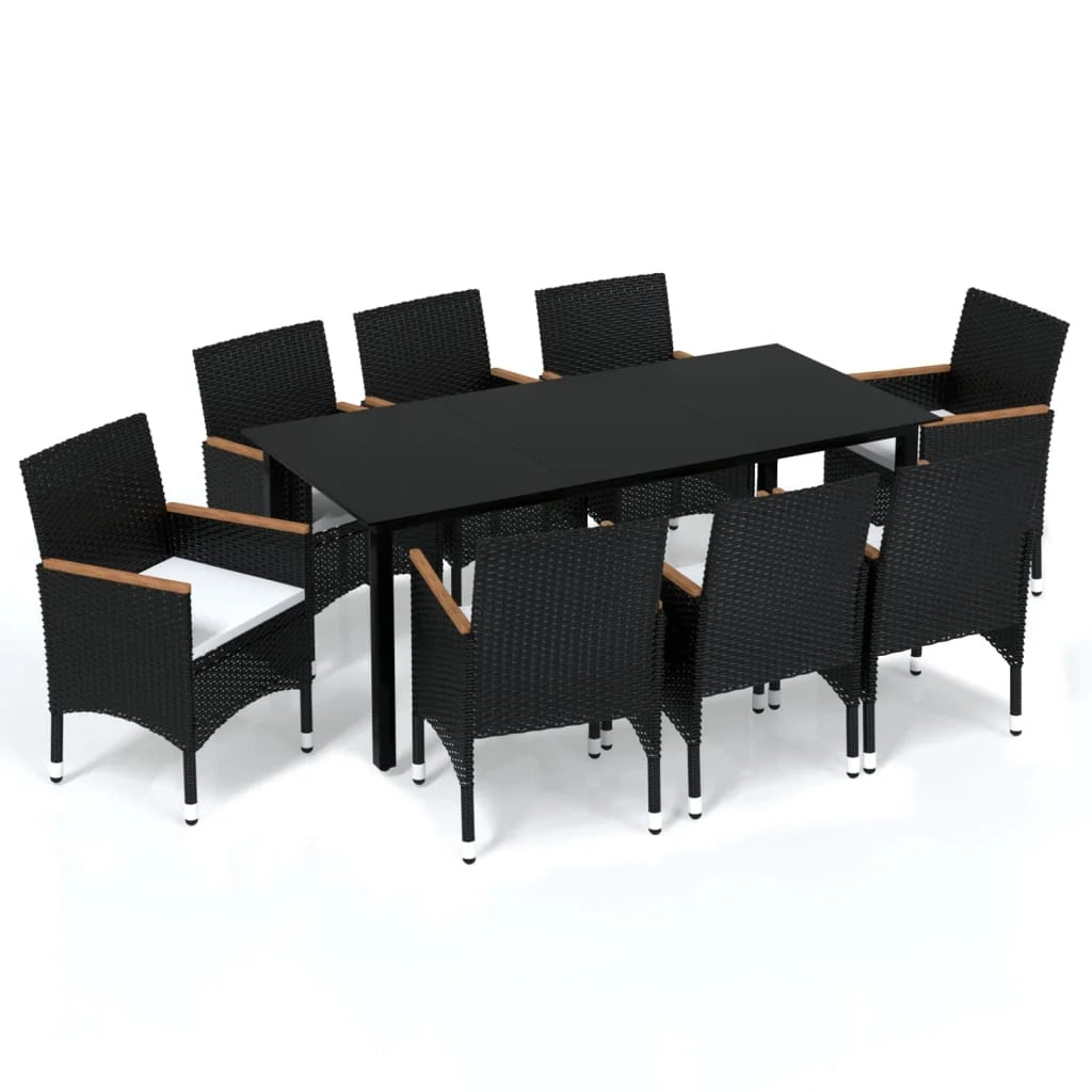Set da pranzo da giardino in resina intrecciata nera da 9 pezzi e cuscini 02_0014918