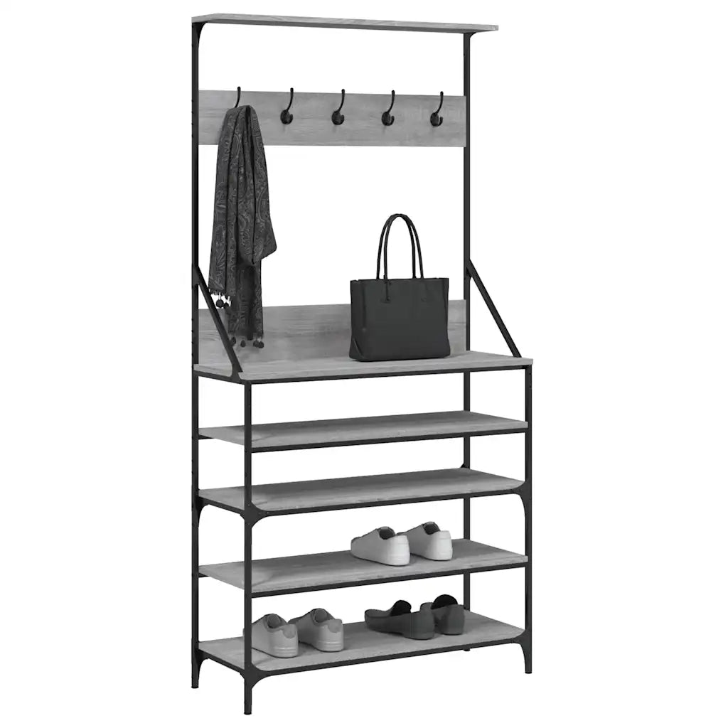 Appendiabiti con Porta Scarpe-Scarpiera con Appendiabiti Grigio Sonoma 90x34x184 cm