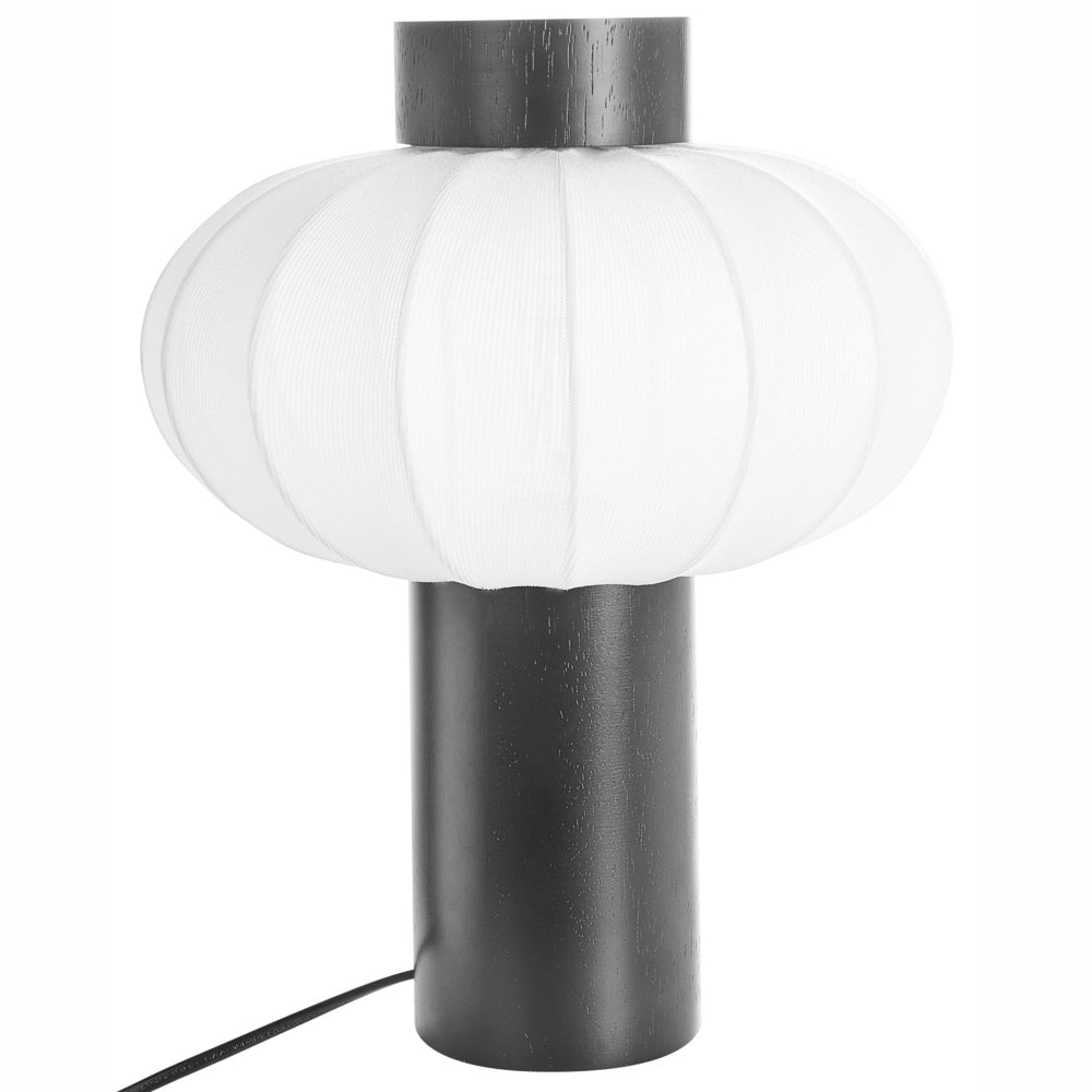 Lampada da tavolo in metallo nero con paralume in nylon e legno di gomma per soggiorno e camera da letto stile moderno e contemporaneo