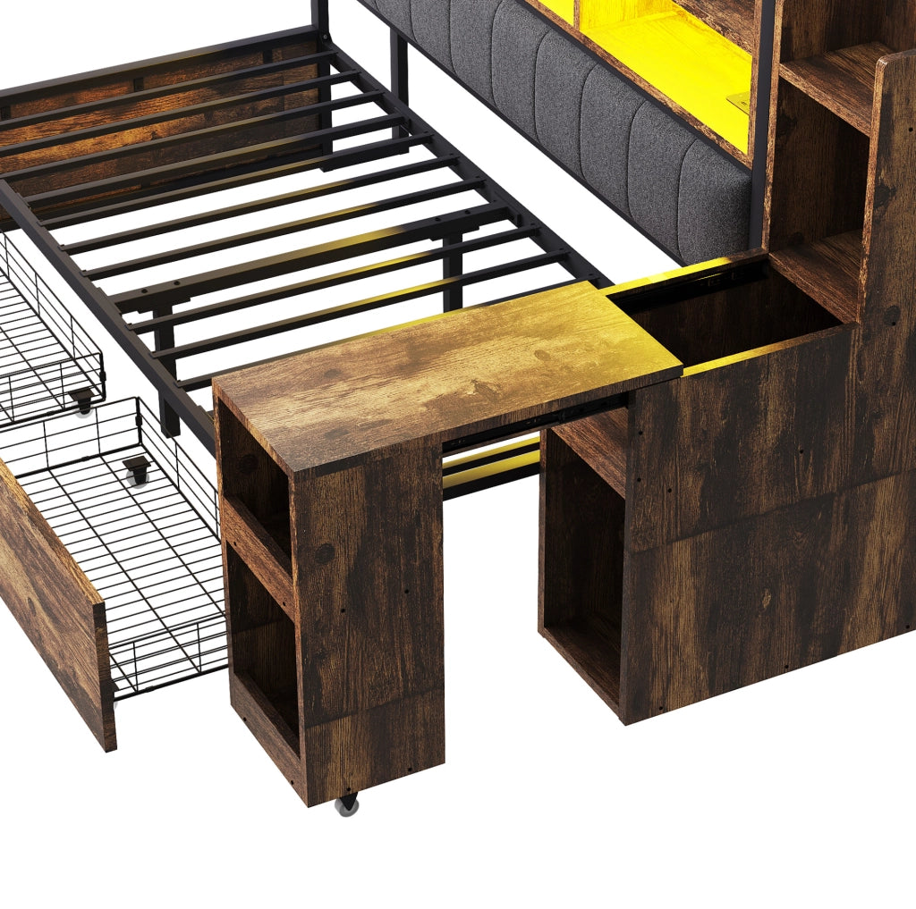 Letto singolo 90x200 cm multifunzione con scrivania estraibile, prese e cassetti