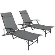 Set 2 Sdraio da Giardino Pieghevoli con Schienale Regolabile su 4 Livelli e Cuscino, Grigio