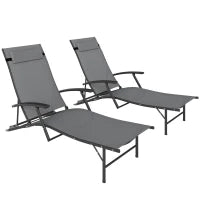Set 2 Sdraio da Giardino Pieghevoli con Schienale Regolabile su 4 Livelli e Cuscino, Grigio