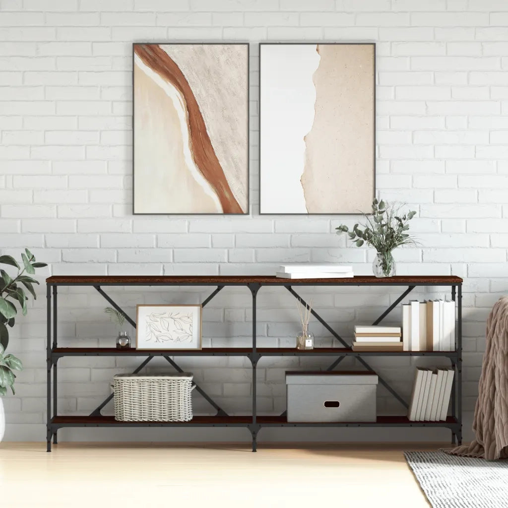 Tavolo Consolle | Tavolo d'Ingresso Rovere Marrone 180x30x75 cm Multistrato e Ferro