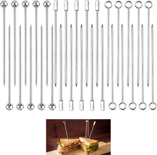 30x Puntine per Cocktail Risciacquabili in Acciaio Inox - Fette per Frutta per Bevande e Spuntini