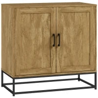 Credenza da Soggiorno a 2 Livelli con Ripiano Regolabile, in Legno e Acciaio, 80x40x78 cm, Marrone e Nero