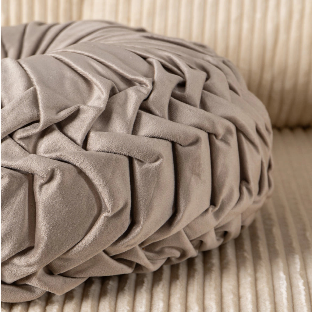 Cuscino Rotondo Zucca Effetto Velluto Circolari Per Divano Decorativo Letto 40 Cm  Tortora