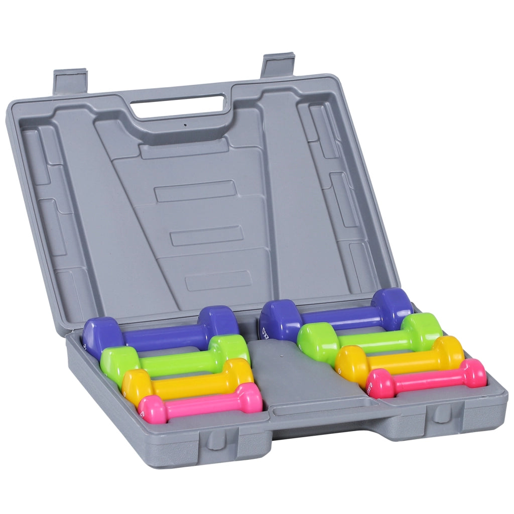 Set di manubri con custodia, 4 paia di manubri, 0,5, 1, 15, 2 kg, portatili per casa e palestra, ferro, plastica