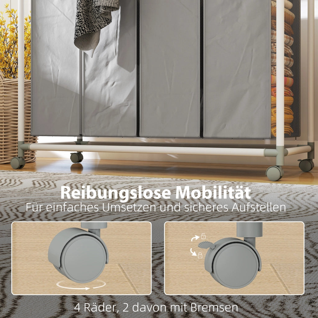 Cestino per la biancheria con 4 compartimenti 160 L con ruote e sacco estraibile ¨C Minimal ¨C Grigio 97x38x81 cm