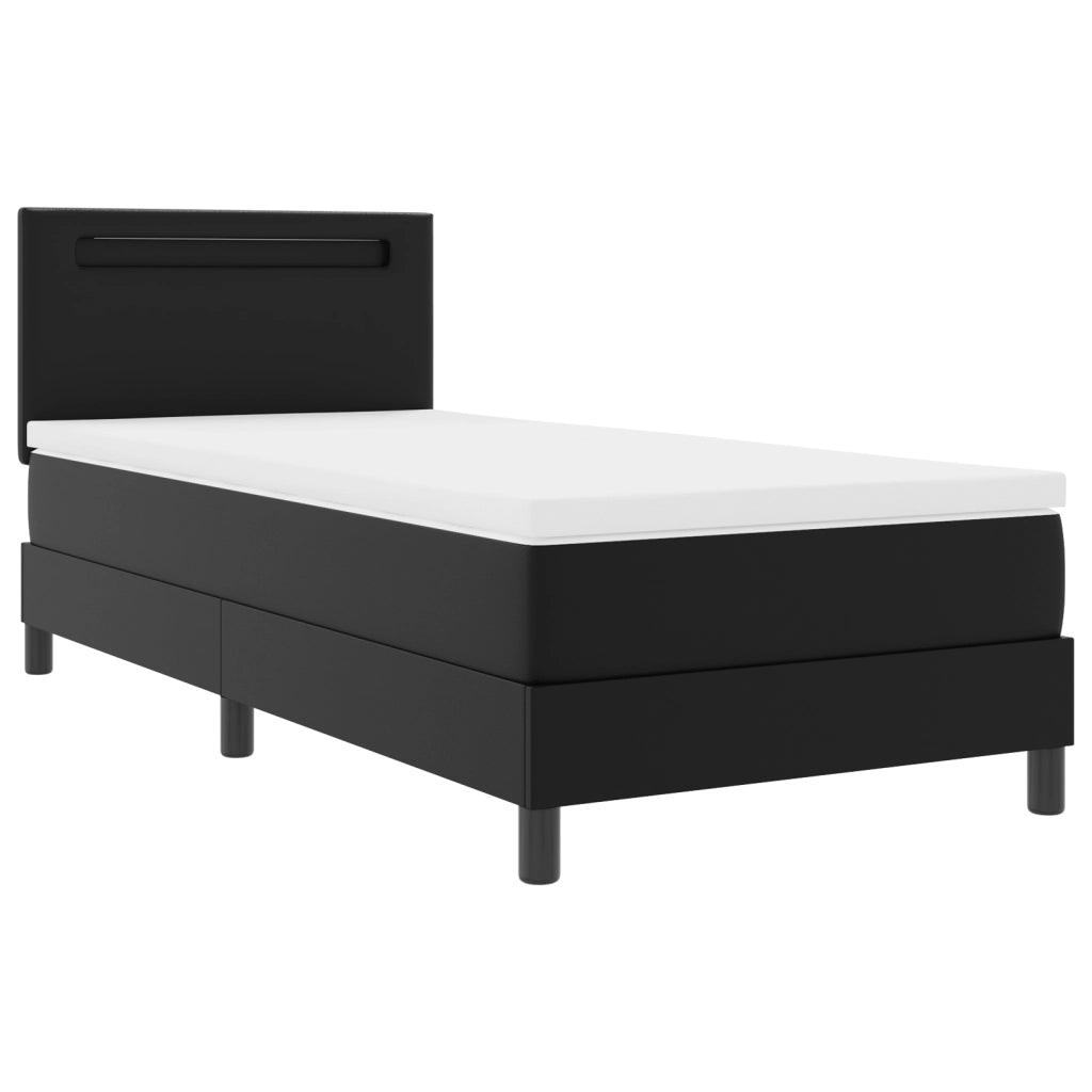 Letto con Box Spring e Materasso Nera Singolo in Eco-pelle