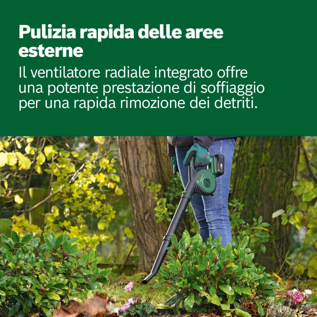 Bosch Soffiatore da giardino a batteria UniversalLeafBlower 18V-130 (per pulizie rapide e agevoli all'esterno; 18 Volt System; senza batteria)