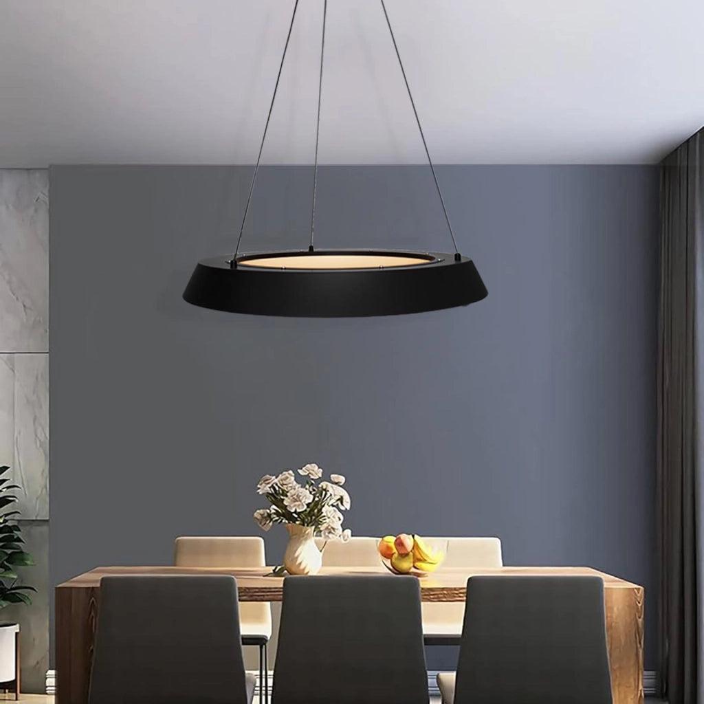 Lampadario soffitto cerchio luminoso LED 43W CCT pendente nero elegante sospensione dimmerabile luce tavolo cucina telecomando 230V 60cm