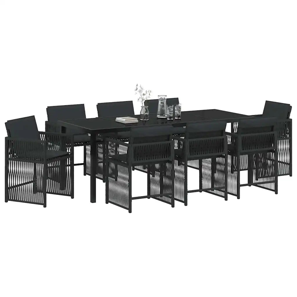 Set da Pranzo per Giardino 9 pcs Nero polyrattan 3380776