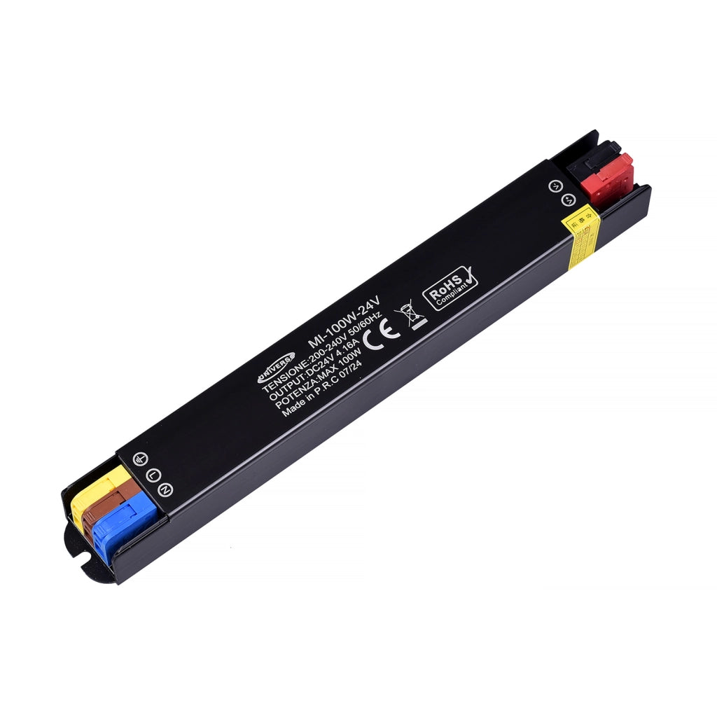 MINI TRASFORMATORE 24V 4.16A 100W - ALIMENTATORE IP20 IN ALLUMINIO PER IMPIANTI ELETTRICI E ILLUMINAZIONE