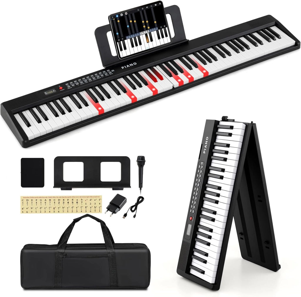Pianoforte Digitale 88 Tasti, Tastiera Elettronica con 1000 Ritmi, 1000 Timbri, 150 Canzoni, Pianoforte Elettronica Pieghevole con Doppi Altoparlanti, MP3/USB/MIDI, per Principianti Bambini