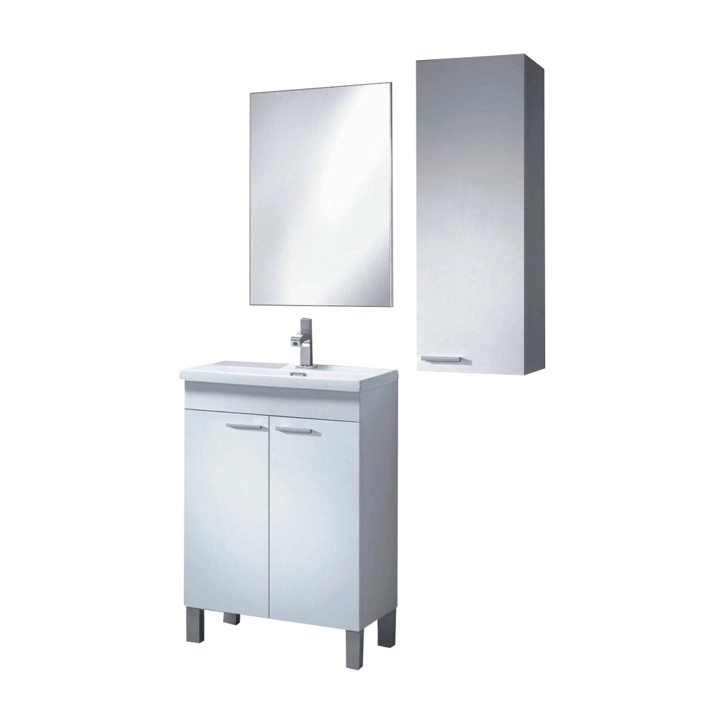 Fenile, set Mobili Bagno Specchio Incluso, Bianco Lucido