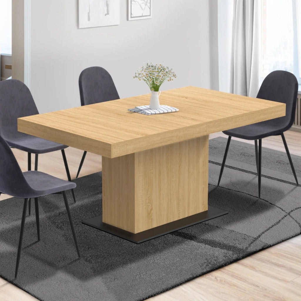 IDMarket - Tavolo da pranzo rettangolare allungabile EDEN 6-10 persone in legno e base nera 160-200 cm