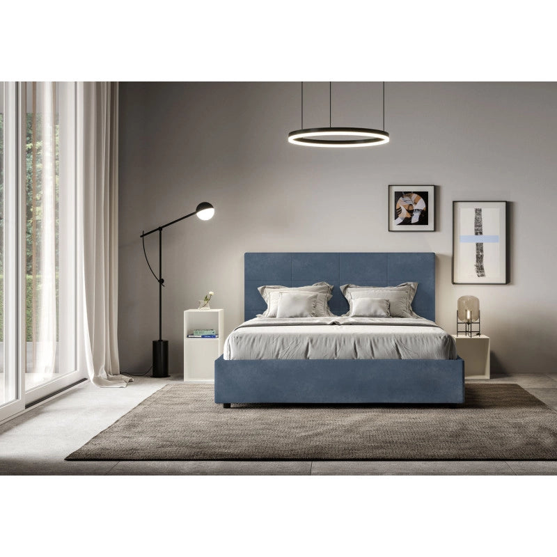 Letto imbottito Piazza e mezzo 130x210 cm Mika - Con rete,Microfibra,Blu