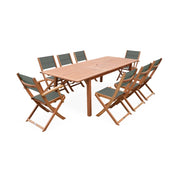 Set tavolo da giardino rettangolare allungabile in legno con 8 sedie,