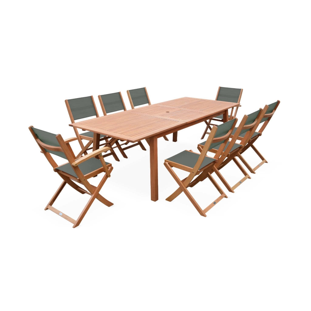 Set tavolo da giardino rettangolare allungabile in legno con 8 sedie,